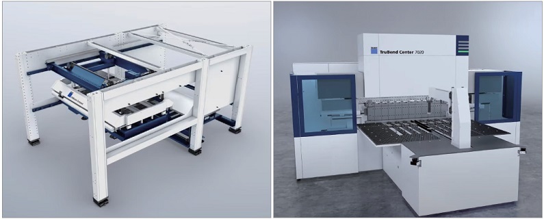 자동 로딩·언로딩 장비 ‘LiftMaster Compact’(왼쪽)와 자동 패널 절곡기 ‘TruBend Center 7020’